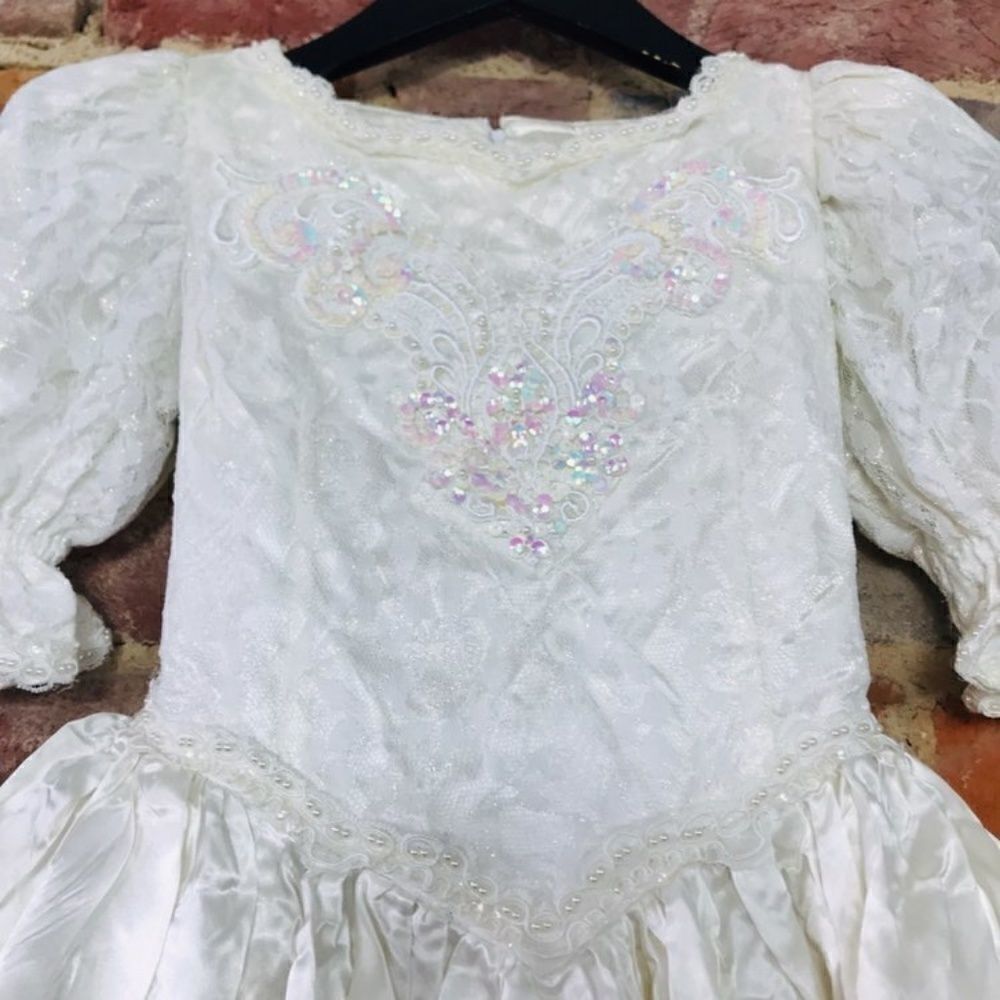 VTG Girls Dress M Wedding Bridal Flower Victorian - Picture 8 of 8